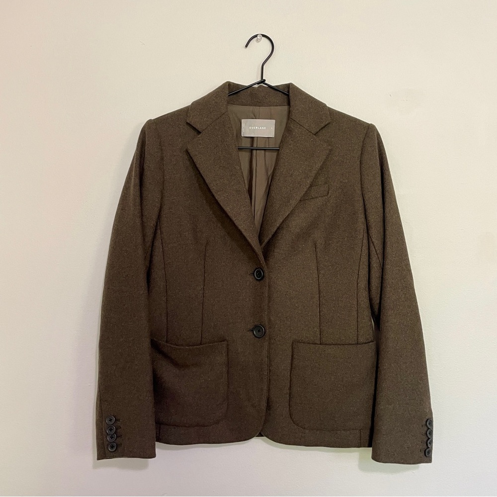 EVERLANE Wool Blend Academy Fitted Blazer Jacket | Peat (Brown-Olive) | 0 (XS)